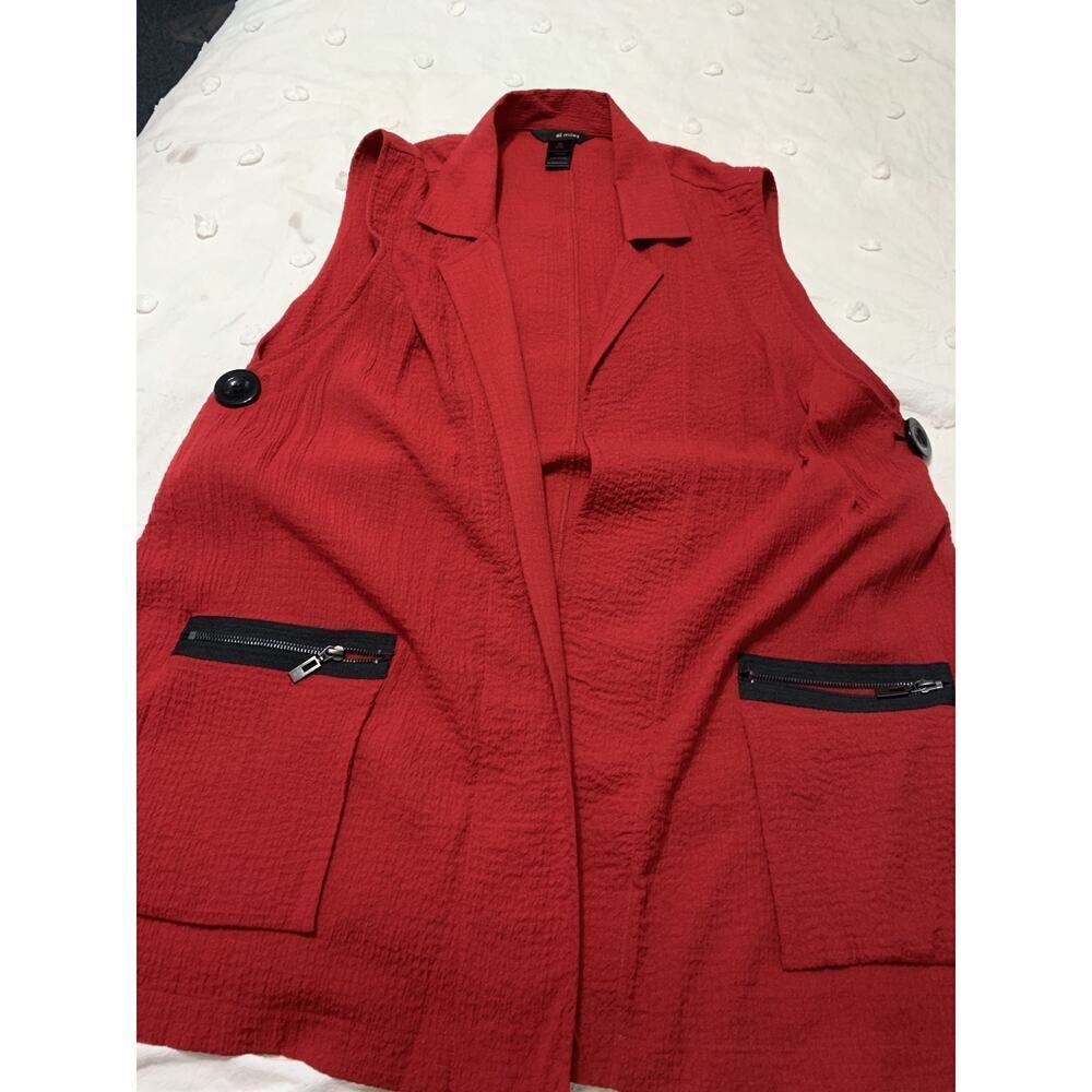 Ali Miles Red Collared Vest XL Button and zip pockets Lagenlook Art to Wear - Picture 7 of 10